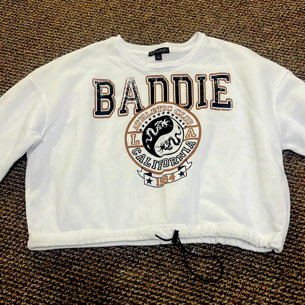 Riley and James white cropped drawstring sweatshirt size large